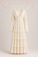 Boho Ekru Cotton Elbise