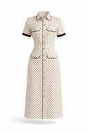 Puantiyeli İnci Düğme Detay Elbise